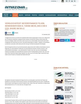 Vergleichstest: Beyerdynamics TG-X58, Sennheiser E835 S, T.Bone MB 85, AKG D 88 S CCS, Shure SM 58 LC