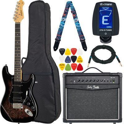 Harley Benton ST-70 Black Paisley Bundle