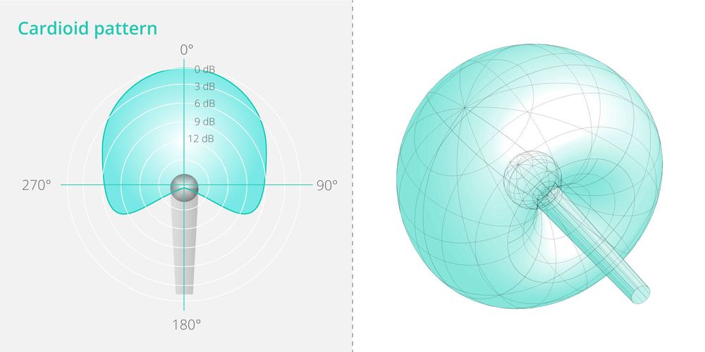 Cardioid pattern on a vocal microphone with a polar diagram