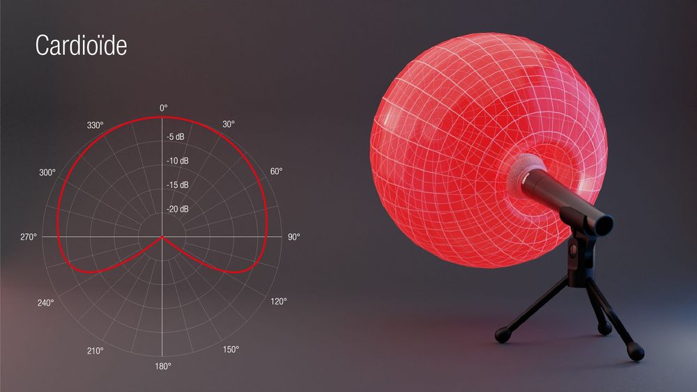 Nierencharakteristik bei einem Gesangsmikrofon mit Polardiagramm