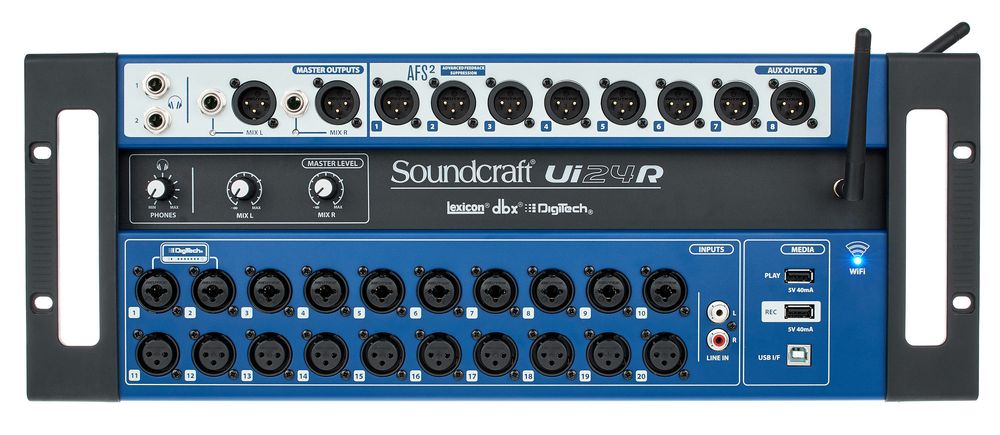 Gängiger Mixer für Inear Racks mit 24 Eingängen, bis zu 10 Monitorwegen, eingebautem Dualband Router und Steuerung per Browser