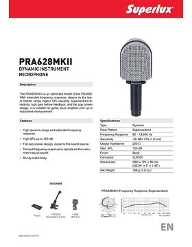 Microphone Instrument Superlux PRA-628 MKII XLR - Dynamique Pour Ampli Avec Pince Et Sac