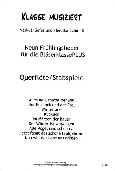 Goldbach Verlag Frühlingslieder Flute