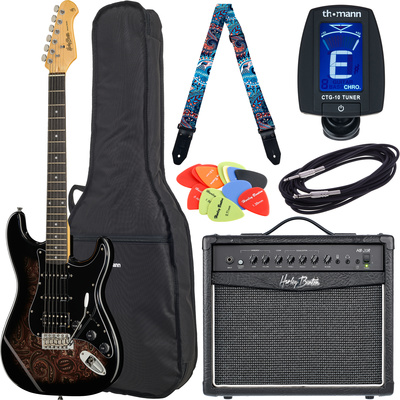 Harley Benton ST-70 Black Paisley Bundle