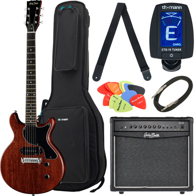 Harley Benton DC-Junior Faded Brown Bundle