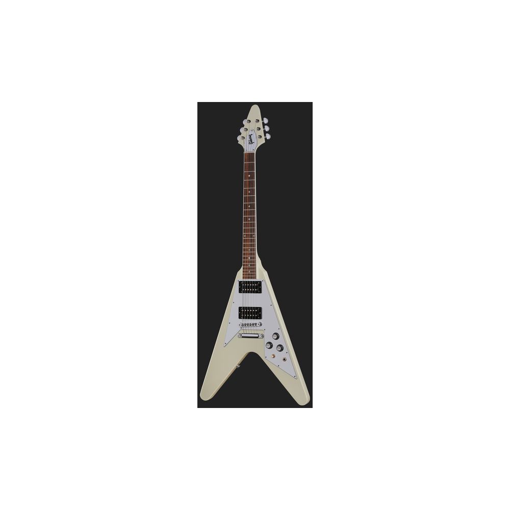 Gibson 70s Flying V pickguard controls and Tune-o-Matic bridge close up