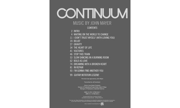 Cherry Lane Music Company John Mayer Continuum Thomann Uk