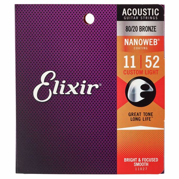3 Pack Bundle Elixir 11027 Acoustic 80/20 Nano Custom Light 11-52 