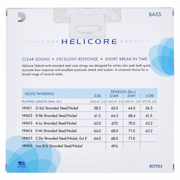 String 3/4 Scale D'Addario Helicore Orchestral Bass Single C Extended E Heavy Tension 