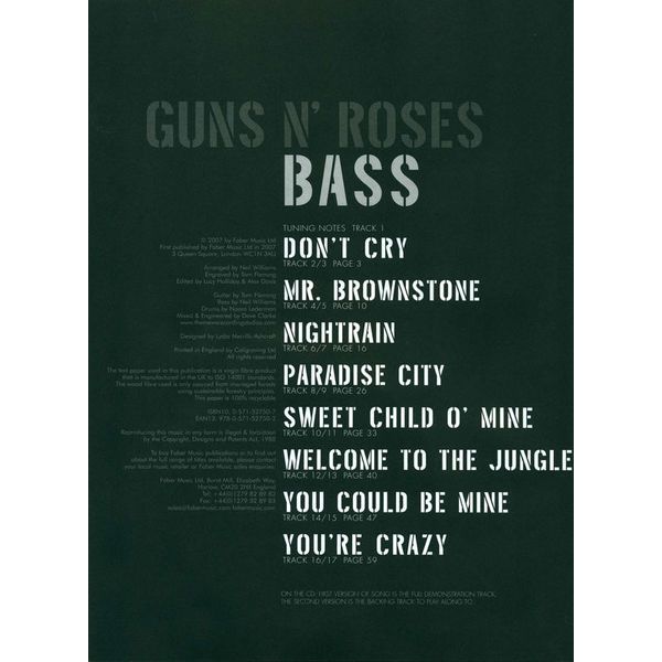 Faber Music Guns N´ Roses Bass