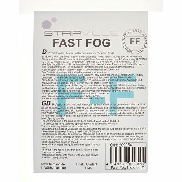 Stairville Fast Fog Fluid 5l - CO2 Effect