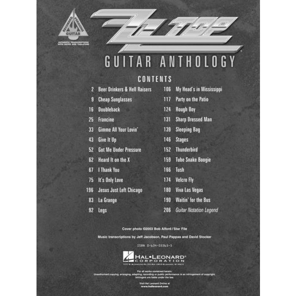 Hal Leonard ZZ Top Guitar Anthology