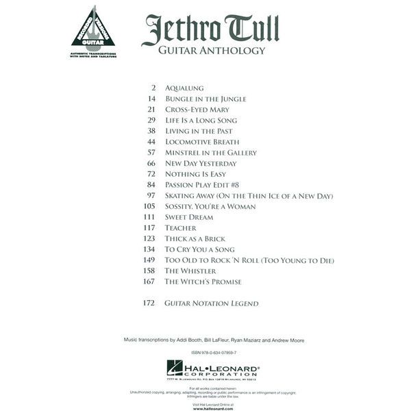 Hal Leonard Jethro Tull Guitar Anthology