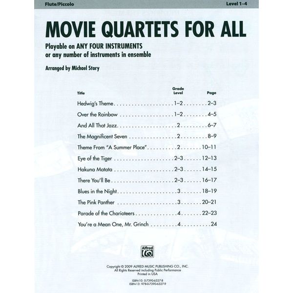Alfred Music Publishing Movie Quartets For All Flute