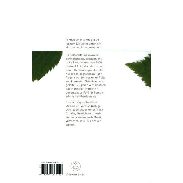 Bärenreiter De La Motte Harmonielehre Thomann United States