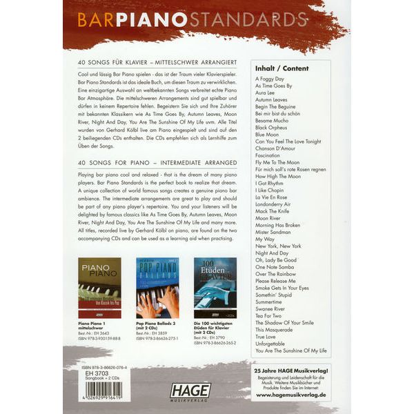 Hage Musikverlag Bar Piano Standards +CD