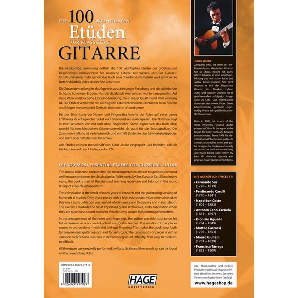 Hage Musikverlag 100 Etudes Classical Guitar