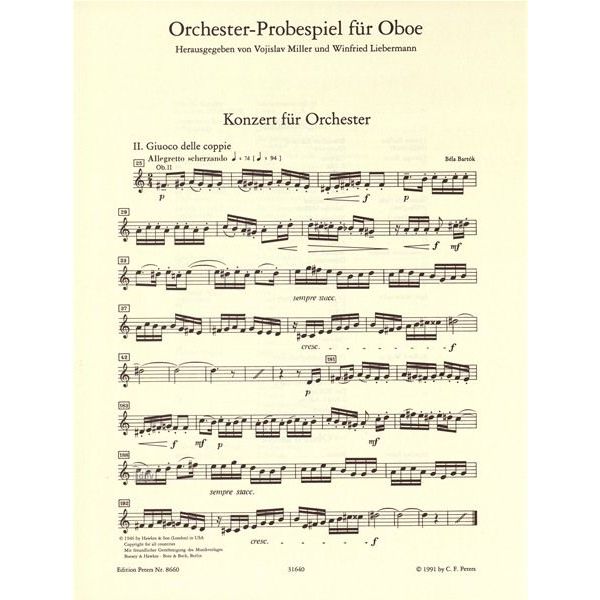 Edition Peters Orchester Probespiel Oboe Thomann France