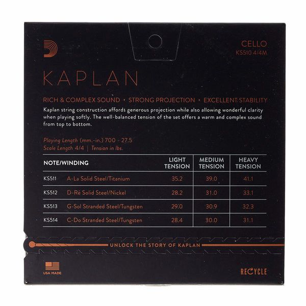 Kaplan KS510 4/4M Cello Strings Med.