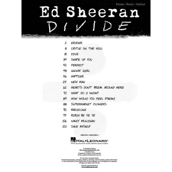 Hal Leonard Ed Sheeran Divide Piano