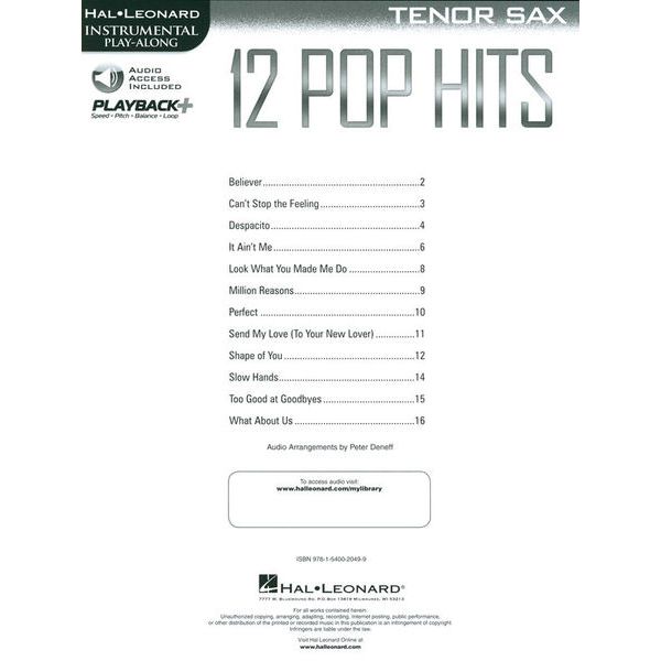 Hal Leonard 12 Pop Hits T-Sax