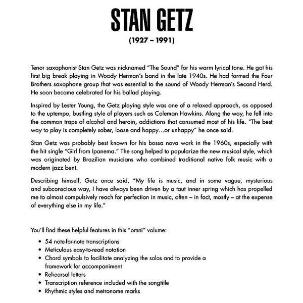 Hal Leonard Stan Getz Omnibook Bb