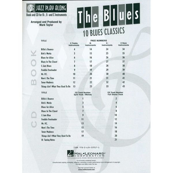 Hal Leonard Jazz Play Along Blues Thomann Uk