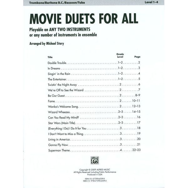 Alfred Music Publishing Movie Duets For All Trombone