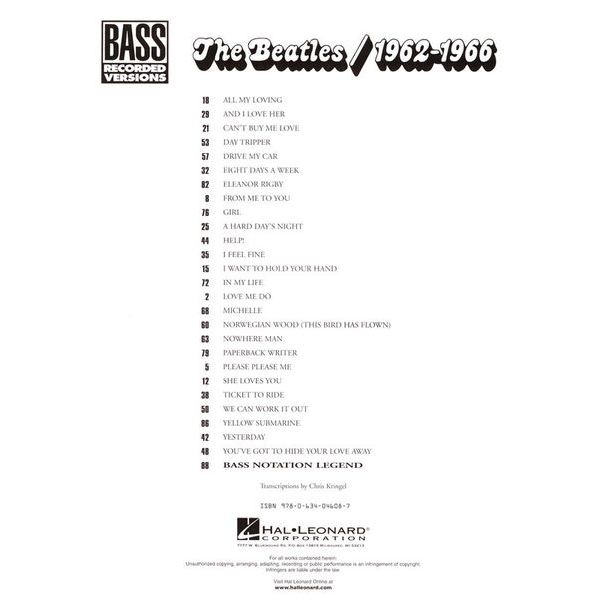 Hal Leonard The Beatles 1962-1966 Bass