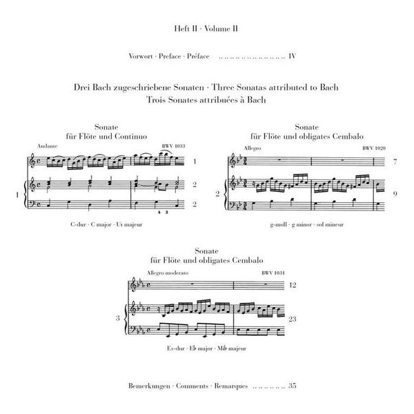 Henle Verlag Flötensonaten 2 J.S Bach Flöte und Contiuno 