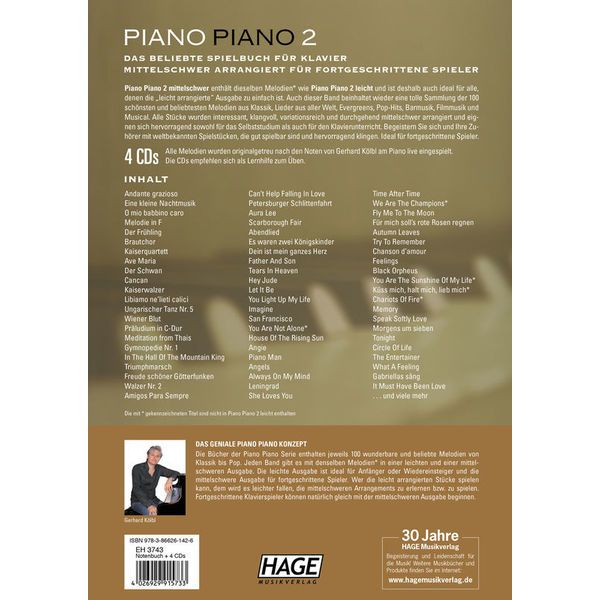Hage Musikverlag Piano Piano 2 Intermediate +CD