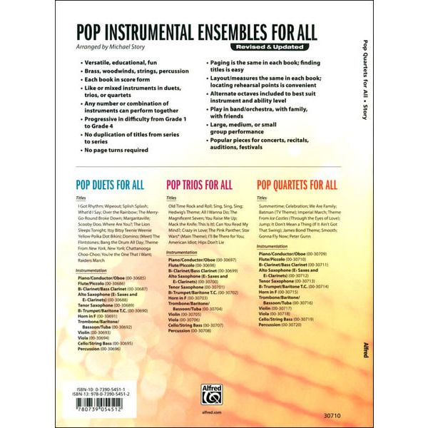 Alfred Music Publishing Pop Quartets For All Flute Thomann United States