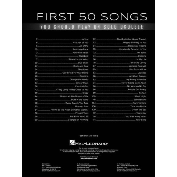 Hal Leonard First 50 Songs Solo Ukulele