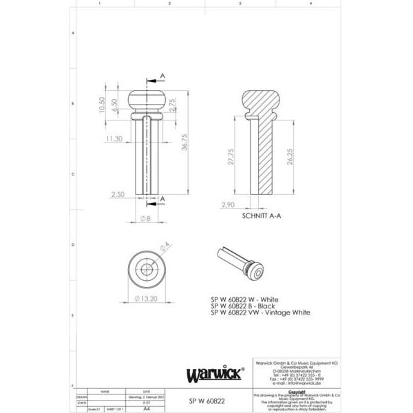 Warwick Bridge Pin f. RockBass Alien W