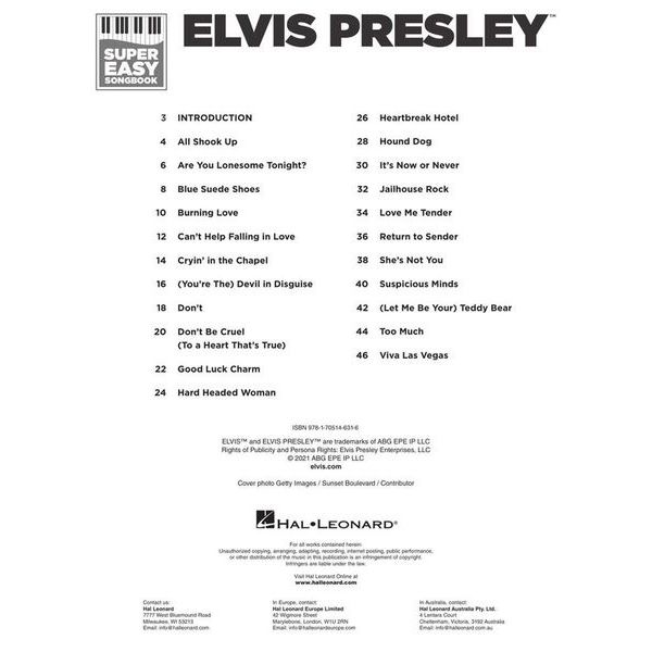 Hal Leonard Elvis Presley Super Easy Piano Thomann Uk