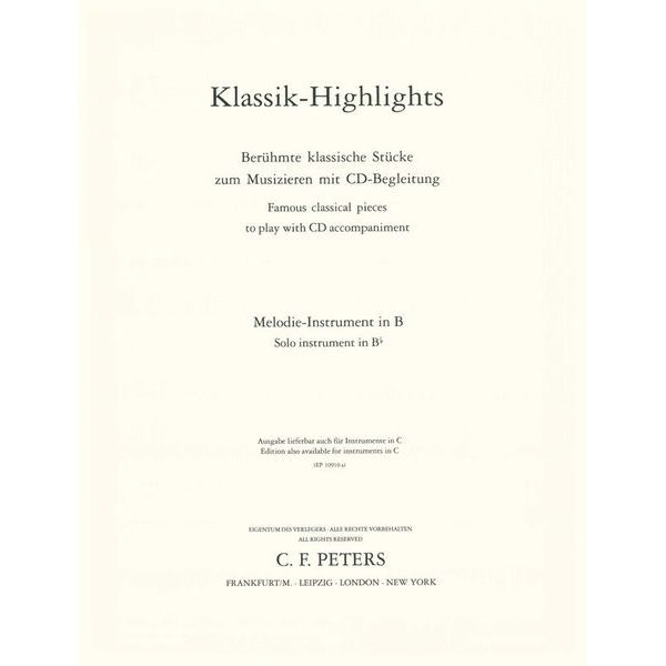 Edition Peters Klassik Highlights Bb