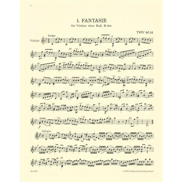 Bärenreiter Telemann 12 Fantasien Violin