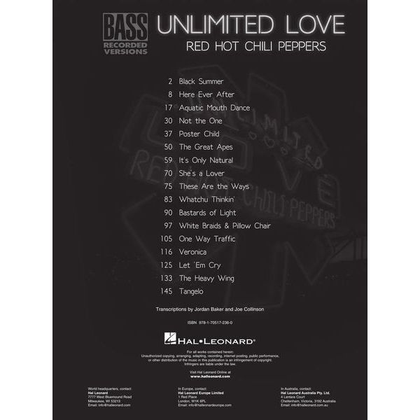 Hal Leonard RHCP Unlimited Love Bass
