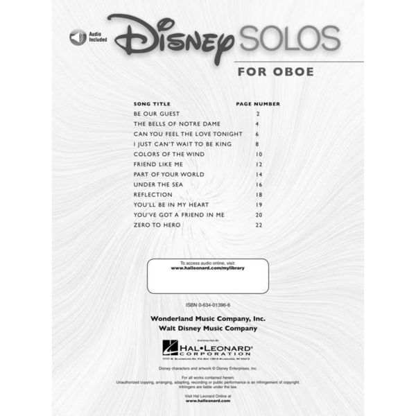 Hal Leonard Disney Songs For Oboe Thomann France