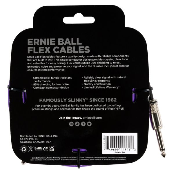 Ernie Ball Flex Cable 20ft Purple EB6420 Thomann Norway