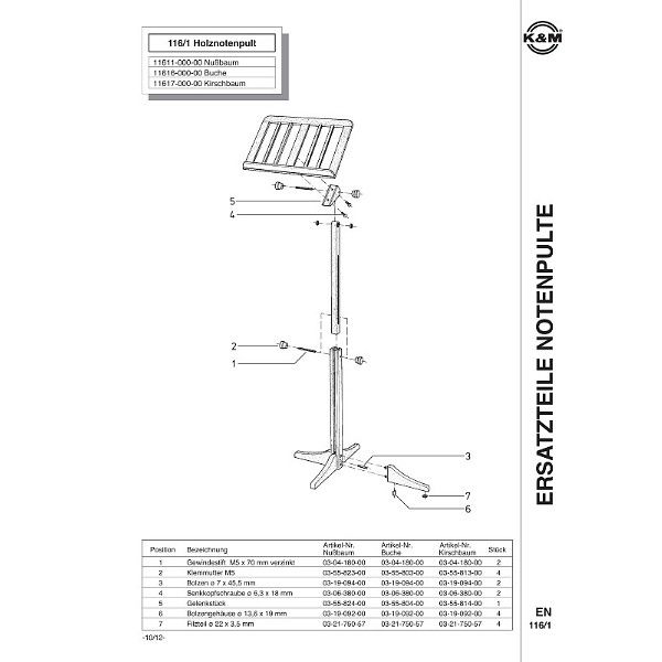 K&M 116/1 Wooden Music Stand Beech