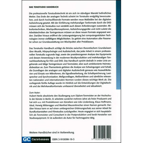 GC Carstensen Verlag Das Tonstudio Handbuch
