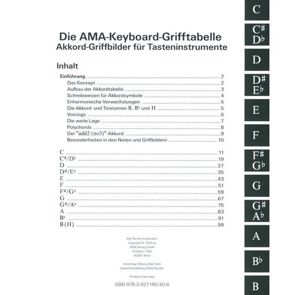 AMA Verlag Die AMA-Keyboard-Grifftabelle