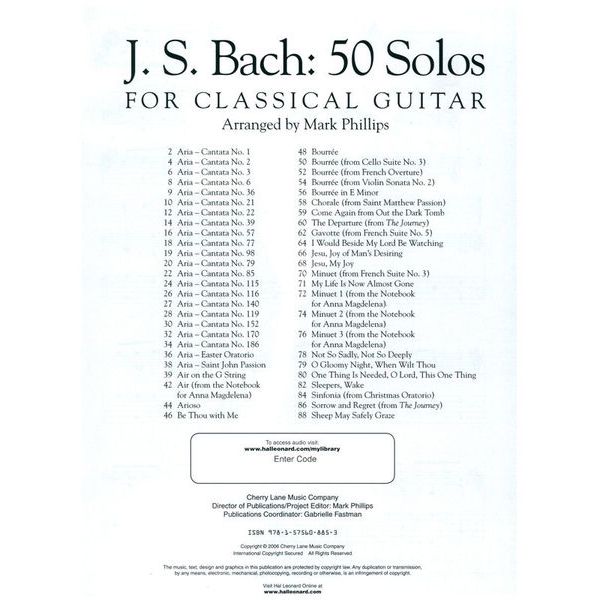 Hal Leonard Bach 50 Solos Classical Guitar