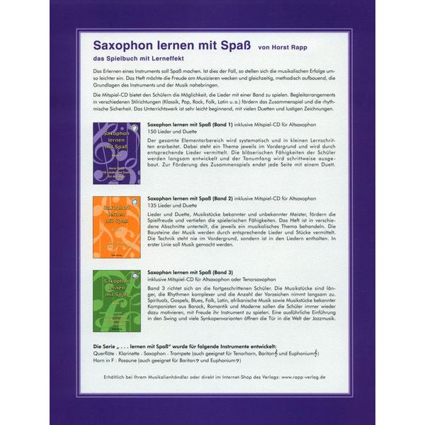 Horst Rapp Verlag Saxophon Lernen mit Spaß 1