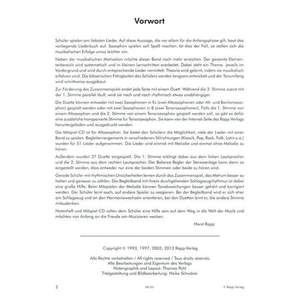 Horst Rapp Verlag Saxophon Lernen mit Spaß 1