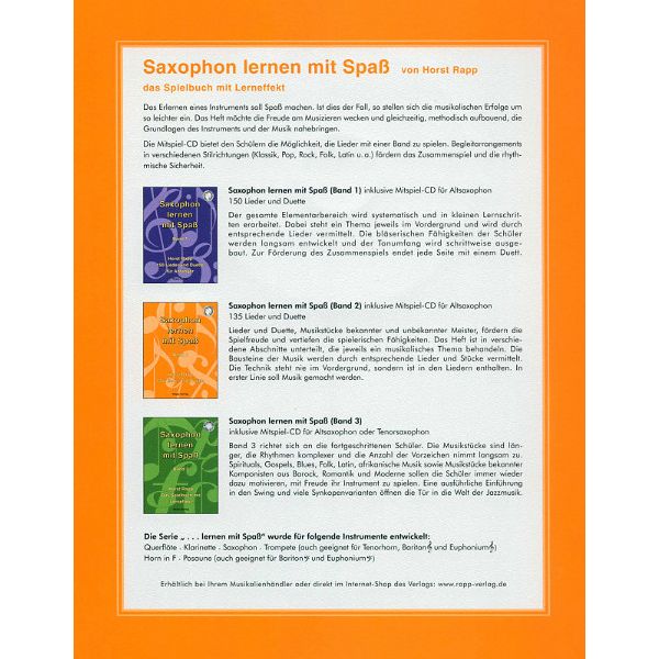 Horst Rapp Verlag Saxophon Lernen mit Spaß 2