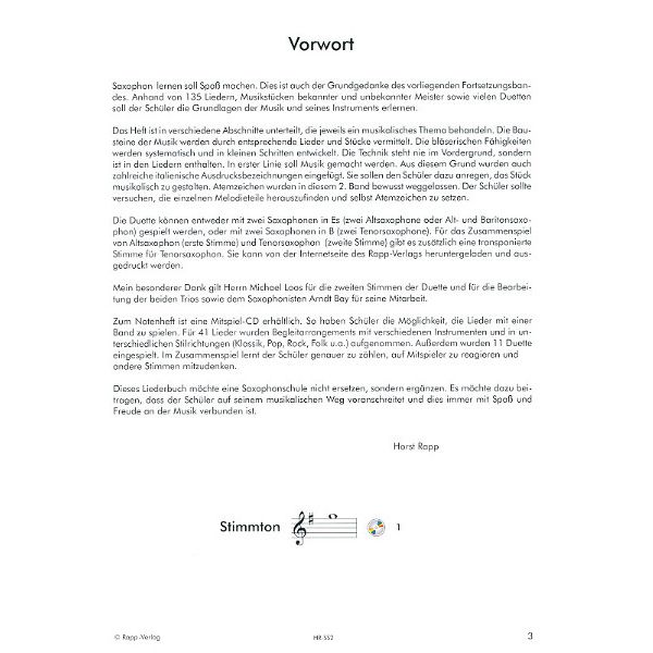 Horst Rapp Verlag Saxophon Lernen mit Spaß 2