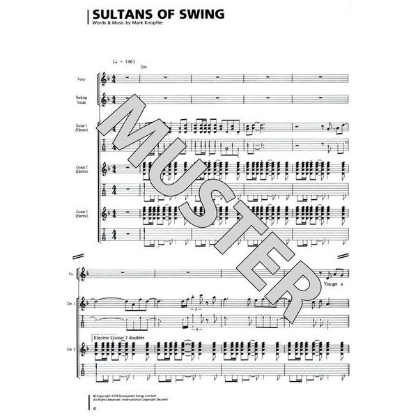 Dire Straits Sultans Of Swing Electric Guitar Music Script Song Lyric Print  - Song Lyric Designs