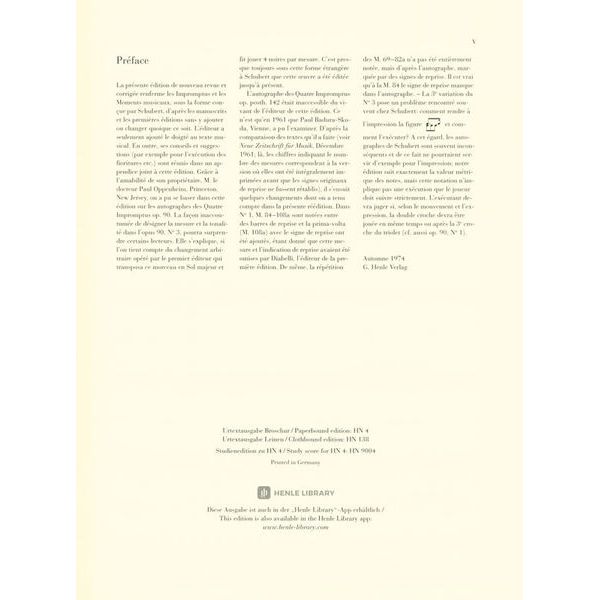 Henle Verlag Schubert Impromptus Moments